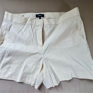 Theory Cream High-Waist Tailored Linen-Blend Shorts